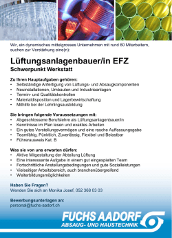 Lüftungsanlagenbauer/in EFZ