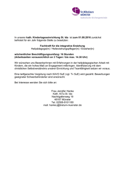 In unserer kath. Kindertageseinrichtung St. Ida ist zum 01.08.2016