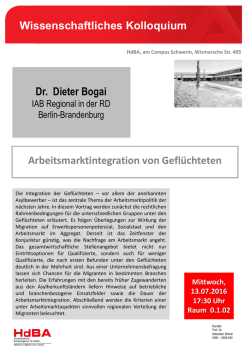 Dr. Dieter Bogai Arbeitsmarktintegration von Gefl&uuml;chteten