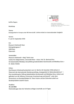 CALL FOR PAPERS Museum Arbeitswelt
