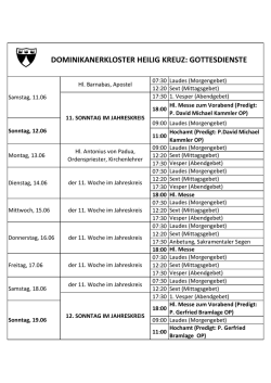 Gottesdienste vom 11.06. - Dominikanerkloster Heilig Kreuz in K&ouml;ln