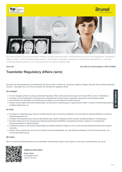 Teamleiter Regulatory Affairs Job in Ulm