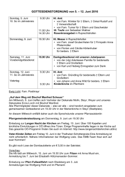 GOTTESDIENSTORDNUNG von 5. &ndash; 12. Juni 2016