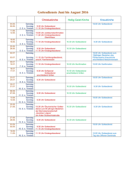 Gottesdienste Juni bis August 2016