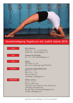 Vorankündigung Yogakurse mit Judith Adank 2016