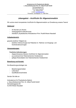 Jobangebot &ndash; Arzt/&Auml;rztin f&uuml;r Allgemeinmedizin