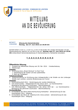 Tagesordnung der Gemeinderatssitzung vom 27.06.2016