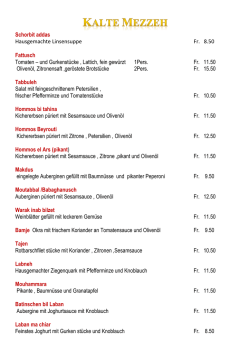 Kalte Mezzeh - Libanesisches Restaurant Perle de Beirut in Zürich
