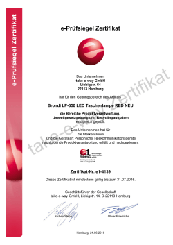 take-e-way Zertifikat e1-4139 - make-e