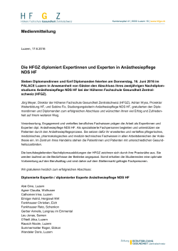 Medienmitteilung Die HFGZ diplomiert Expertinnen und Experten in