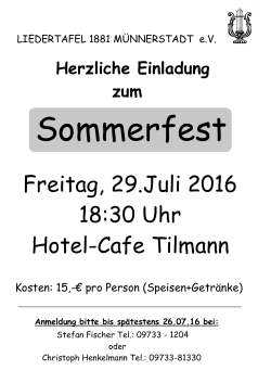 Freitag, 29.Juli 2016 18:30 Uhr Hotel-Cafe Tilmann