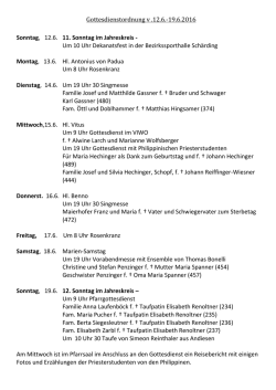 Gottesdienstordnung v .12.6.-19.6.2016 Sonntag, 12.6. 11. Sonntag