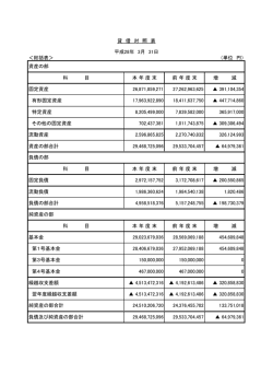 ＜総括表＞ （単位 円） 科 目 本 年 度 末 前 年 度 末 増 減 固定資産