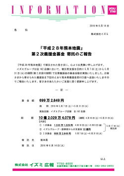 『平成28年熊本地震』第2次義援金募金 寄託のご報告