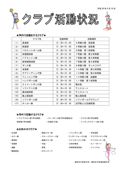 学内で活動をするクラブ   学外で活動するクラブ   お休みのクラブ