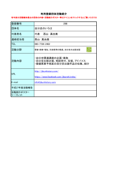 登録番号 298 団体名 自分史のいろは 代表者名 代表 西山 真由美 連絡