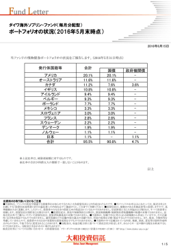 ポートフォリオの状況（2016年5月末時点）