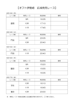 6/13～17の広域発売レースについて