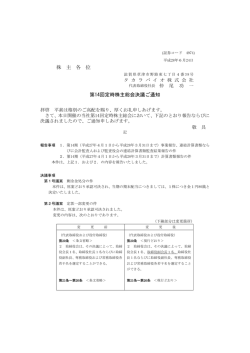 株 主 各 位 第14回定時株主総会決議ご通知