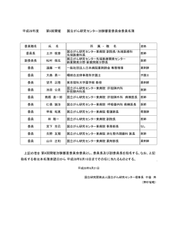 平成28年度 第9回開催 国立がん研究センター治験審査委員会委員名簿
