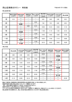 真庭～岡山空港乗合タクシー「時刻表」（H28.7.1現在）