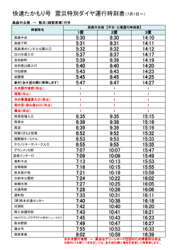快速たかもり号 震災特別ダイヤ運行時刻表（7月1日～）