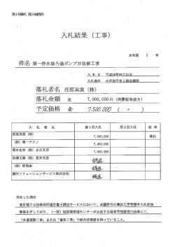 Page 1 第4号様式(第3条関係) 入札結果(工事) 入ー札、目。平成28年