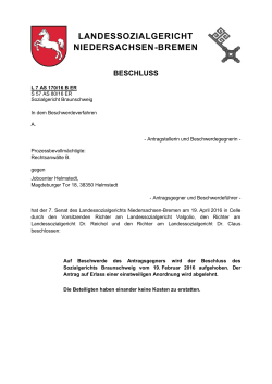 L 7 AS 170/16 B ER - Landessozialgericht Niedersachsen