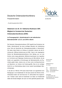 Statement von Sr. Dr. Katharina Kluitmann OSF, Mitglied im Vorstanf