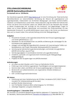 JAKOB Stellenausschreibung 2016.