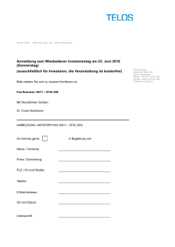 Anmeldung zum Wiesbadener Investorentag am 23. Juni 2016