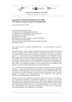 Hauptrede zum Weltwirtschaftlichen Preis 2016 Prof. Dennis J