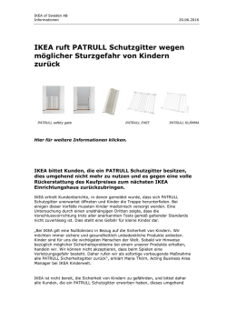 IKEA ruft PATRULL Schutzgitter wegen möglicher Sturzgefahr von