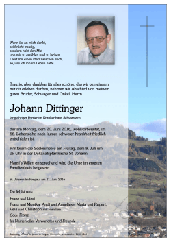 Johann Dittinger - Bestattung Sterzl