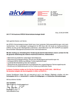 Graz, 23.06.2016/MA 26 S 77/16t Insolvenz SITECH