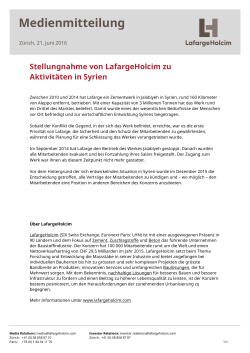 Statement from LafargeHolcim regarding its operations in Syria
