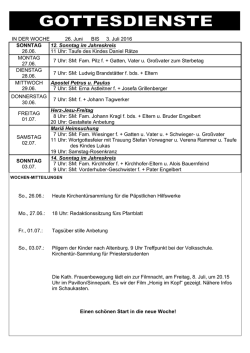 Gottesdienstordnung v. 26. Juni bis 3. Juli 2016