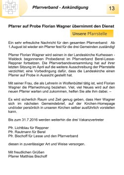 Pfarrer Florian Wagner - Kirchengemeinde