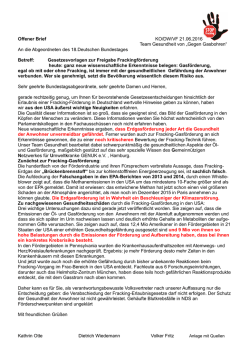 Offener Brief - Gegen Gasbohren