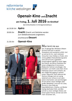 Openair-Kino und Znacht am Freitag, 1. Juli 2016 im Kirchhof