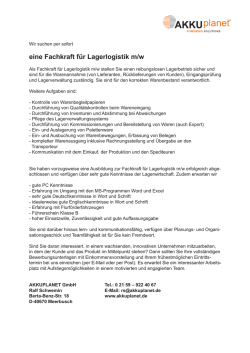 eine Fachkraft f&uuml;r Lagerlogistik m/w