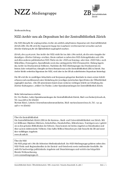 NZZ-Archiv neu als Depositum bei der Zentralbibliothek Zürich