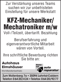 KFZ-Mechaniker/ Mechatroniker m/w - Ansage Zukunft