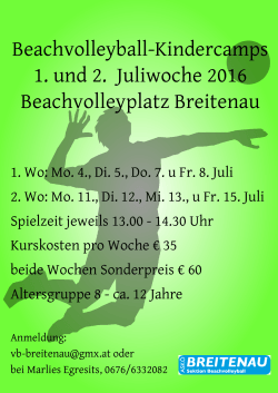 Beachvolleyball-Kindercamps 1. und 2. Juliwoche 2016