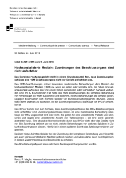 Hochspezialisierte Medizin: Zuordnungen des Beschlussorgans
