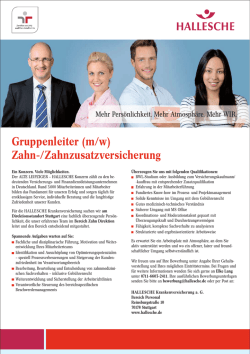 Gruppenleiter (m/w) Zahn-/Zahnzusatzversicherung
