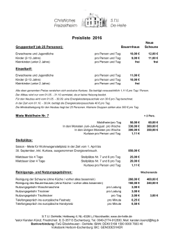 Preisliste 2016 - Freizeitheim De Helle