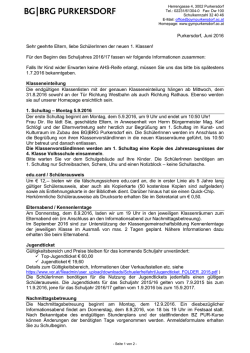 Information f&uuml;&circ;r den Schulbeginn der neuen 1. Klassen