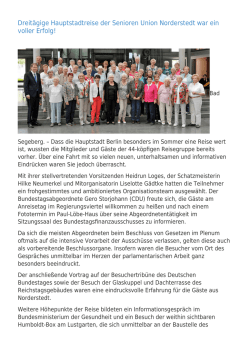 Dreit&auml;gige Hauptstadtreise der Senioren Union Norderstedt war ein