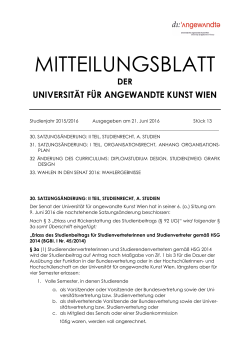 Mitteilungsblatt 13, 21.06.2016 - Universität für angewandte Kunst